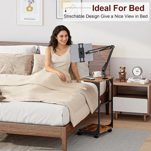Miniatura 2 de Soporte de piso para tableta Kindle con estantes de almacenamiento de 2 niveles, altura de ángulo ajustable, soporte para iPad Tablet Kindle