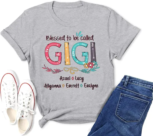 Blessed to be Called Gigi Flower Art - Camiseta Blessed Called Gigi para mujer, linda camiseta Gigi para mujer, camisa personalizada Blessed Gigi