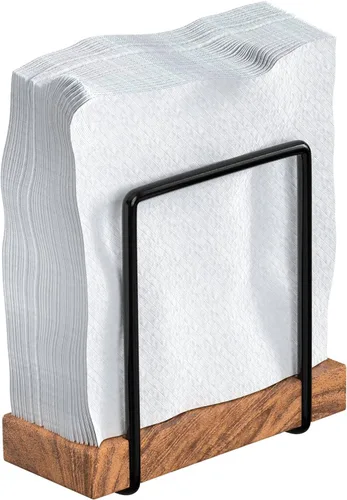 Tribello Servilletero moderno de granja, servilletero vintage para mesas, base de acero y madera, decoración de cocina y comedor