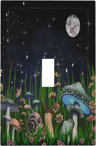 Miniatura 2 de Placa de pared de 1 cuadrilla de hongos, plantas, hojas, placa de pared de palanca única, caracoles, luna, dispositivo eléctrico, cubierta de Plato