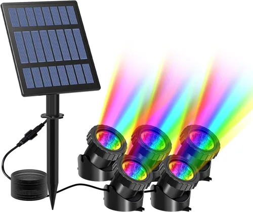 Miniatura 9 de T-SUN Luces solares para estanque, 2 focos LED RGB, luces sumergibles bajo el agua, luz solar para tanque de peces para fuente de jardín, estanque
