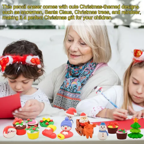 Miniatura 8 de 48 piezas Borradores de Navidad para niños, borrador de rompecabezas a granel, mascotas de escritorio, borradores festivos para niños, regalos de 48