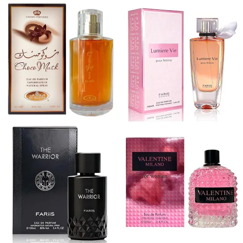 Miniatura 10 de AFLUXE Set de perfume para mujer, 4 piezas, colección Eau De Parfum de larga duración, almizcle Choco/Milano Mujer/6pm Rosa/7AM Fresh