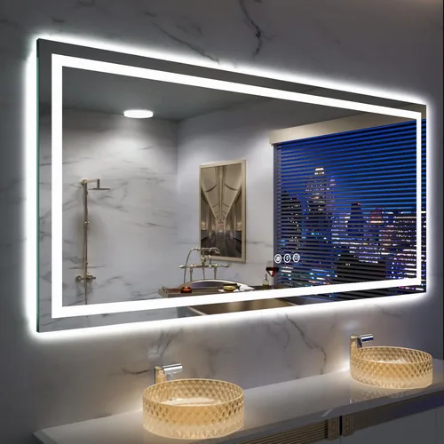 Miniatura 26 de Amorho Espejo de baño LED de 24 x 32 pulgadas con luces, iluminación frontal y retroiluminación, regulable continuamente, antiniebla, vidrio Frente