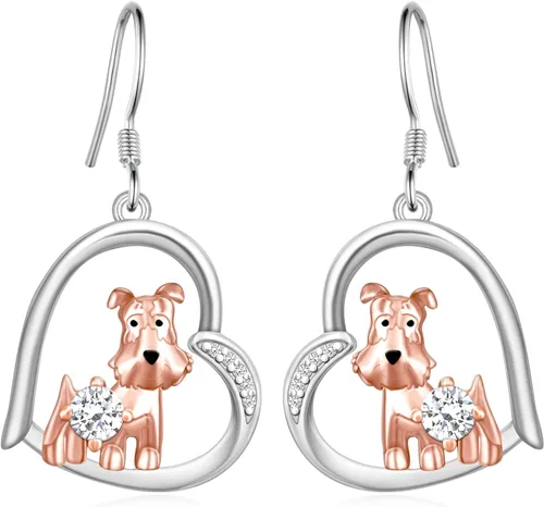 Schnauzer - Pendientes de plata de ley 925 con colgante de amor, joyería para mascotas, para niña, mujer, amante de los perros, regalo, Plata de
