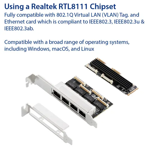 Miniatura 3 de IO CREST Tarjeta Ethernet de 4 Puertos Gigabit M.2 Clave M+B SI-PEX24092