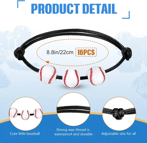 Miniatura 2 de Juego de 32 piezas de recuerdos de fiesta de béisbol, 16 pulseras de béisbol ajustables, 16 mini pelotas deportivas para estrés, suministros de Negro