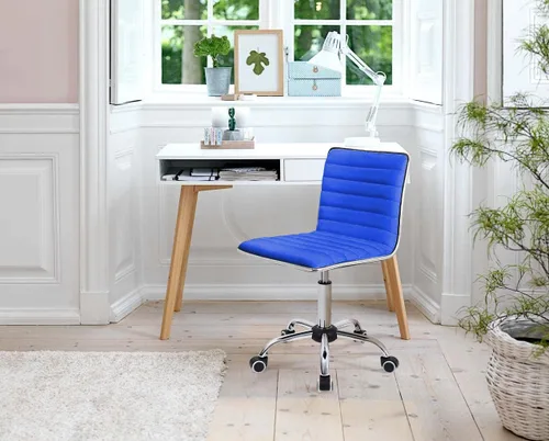 Miniatura 8 de Furmax Silla de trabajo de respaldo medio, silla de oficina giratoria de cuero con respaldo bajo, silla de escritorio para computadora retro con Azul