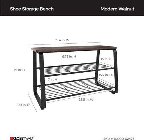 Miniatura 3 de ClosetMaid Zapatero de 3 niveles, marco de metal, estantes de alambre, asiento de madera, entrada, pasillo, sala de estar, organizador de vestíbulo