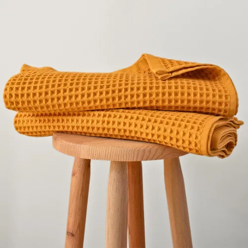 Miniatura 31 de PÜSKÜL - Paquete de 2 toallas de baño y spa de punto gofre, 100% algodón orgánico turco de alta calidad, fina de secado rápido, fabricadas en Beige