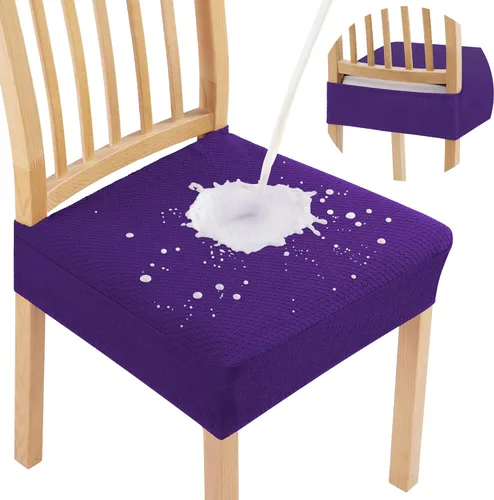 Miniatura 11 de Smiry Juego de 4 fundas de asiento impermeables para sillas de comedor, tela jacquard elástica, extraíble y lavable, fundas protectoras de asiento