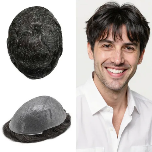Miniatura 24 de Super Thin Skin Mens Toupee 0.001 in - Sistema de cabello de piel ultrafina para hombres, cabello humano negro, marrón, rubio, gris, peluca