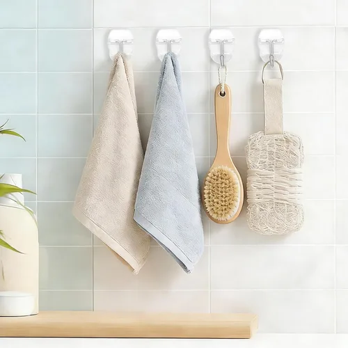 Miniatura 3 de Ganchos de pared de alambre pequeño transparente, 15 ganchos con 20 tiras adhesivas, ganchos colgantes sin daños, sin taladro, sin herramientas