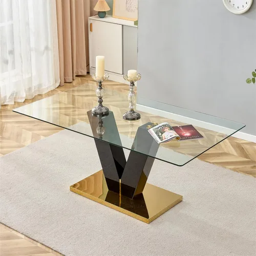 Miniatura 7 de Juego de mesa de comedor de vidrio de 71 pulgadas para 6, juego de mesa de comedor para 6, mesa de cocina moderna y 6 sillas de PU, parte superior 6