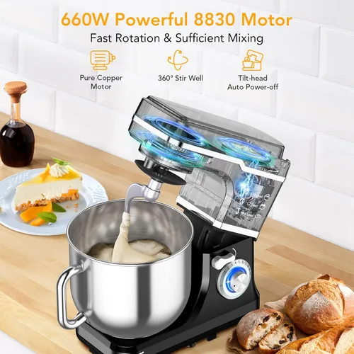 Miniatura 6 de Garvee Batidora de alimentos de pie de 7.5 cuartos de galón, cabezal inclinable de 10 velocidades, batidora eléctrica de cocina 3 en 1 con cuenco