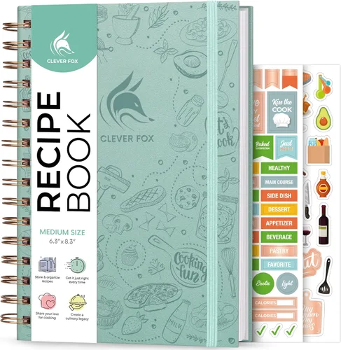 Miniatura 7 de Clever Fox Libro de recetas en espiral, haz tu propio libro de cocina familiar, organizador de cuadernos de recetas en blanco, diario de cocina Negro