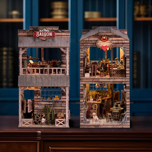 Miniatura 4 de Kit de rincón de libros - Kit de modelo de casa en miniatura y callejón de casa de muñecas de bricolaje, decoración de biblioteca de rompecabezas
