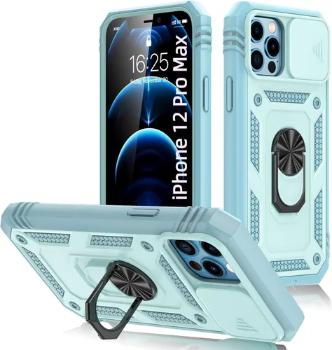 Miniatura 20 de Korecase Funda de protección para iPhone 12 Pro Max Kickstand con cubierta para lente de cámara, deslizante, grado militar, resistente, de doble Rosa