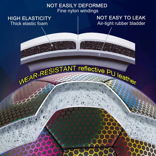 Miniatura 6 de Soccer Ball, Holographic Reflective Glowing Soccer Ball Size 4/5 for Men Women Training, with Pump and Carry Bag