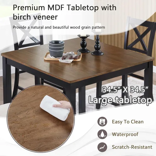 Miniatura 3 de LUMISOL Juego de mesa de comedor de 5 piezas con 4 sillas, juego de mesa de cocina de granja para lugares pequeños, cocina, comedor, negro y roble