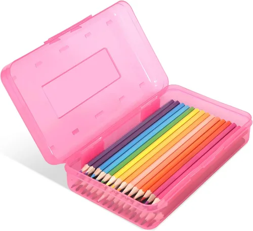 Caja de lápices de plástico de colores, estuche de lápices de gran capacidad, cajas de lápices para niños y adultos, caja de almacenamiento de Rosa