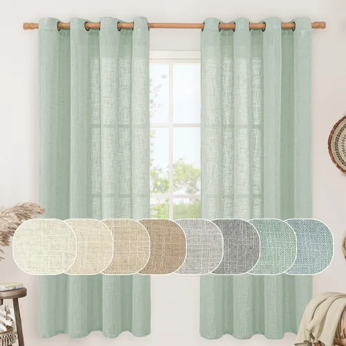 Miniatura 143 de LAMIT Cortinas de lino sintético para dormitorio, paneles filtrantes de luz, cortinas de lino con protección de privacidad con ojales para ventanas