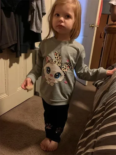 Miniatura 2 de Conjunto de 2 piezas de sudadera de manga con volantes y leggings para niñas de 2 a 10 años