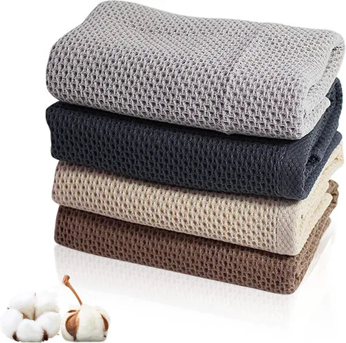 Paquete de 4 toallas de algodón para gimnasio (13.7 x 27.5 pulgadas), toalla deportiva de yoga con patrón de gofre fresco, suave y transpirable,