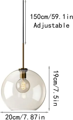 Miniatura 5 de Luces colgantes para isla de cocina, globo nórdico, pantalla de vidrio transparente, iluminación colgante de techo con acabado de metal, lámpara