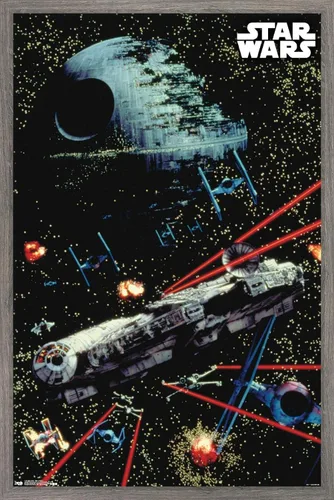 Trends International Star Wars: Saga - Póster de pared de batalla espacial, 14.725 x 22.375 pulgadas, versión enmarcada de madera de granero