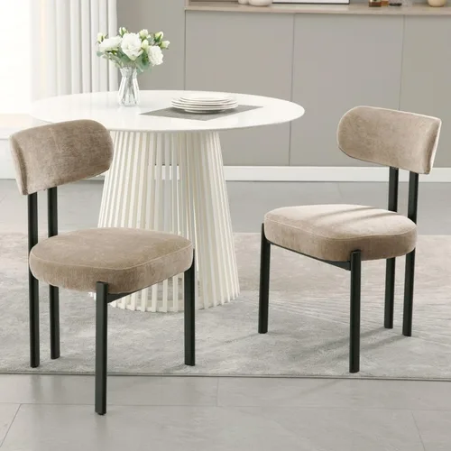 LukeAlon Juego de 2 sillas de comedor de chenilla, modernas sillas de cocina sin brazos con respaldo curvado con patas de metal negro, sillas de