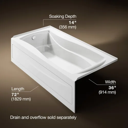 Miniatura 3 de Kohler 1259-LA-0 Mariposa 72" x 36" baño alcobólico, drenaje izquierdo, Blanco