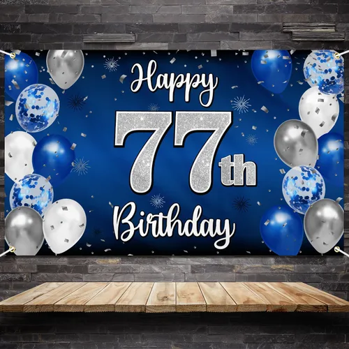 Miniatura 258 de Decoración de feliz cumpleaños 35, globo azul y plateado de 35 años, cartel grande de telón de fondo de cumpleaños, suministros para fiesta de 35th
