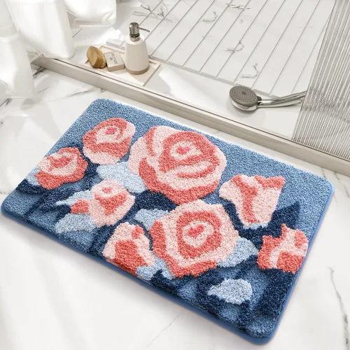 Miniatura 9 de Alfombra de baño floral de secado rápido, lavable a máquina y antideslizante, para fregadero, dormitorio y ducha (30 x 17 pulgadas, flores pequeñas)