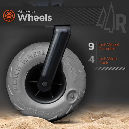 Miniatura 2 de Carro de playa con ruedas grandes para arena, carrito utilitario con marco de acero todo terreno con neumáticos de 9 pulgadas, diseño plegable