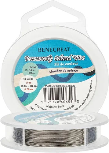 Miniatura 26 de BENECREAT 98 pies 0.02 pulgadas (0.5mm) alambre de cuentas de 7 hebras negro alambre de acero inoxidable recubierto de nailon para collar, pulsera