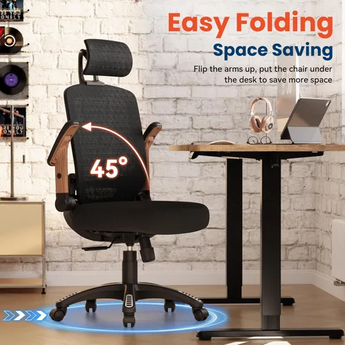 Miniatura 7 de GABRYLLY Silla de oficina ergonómica, silla de escritorio con respaldo alto con brazos abatibles, reposacabezas 3D, asiento de esponja gruesa