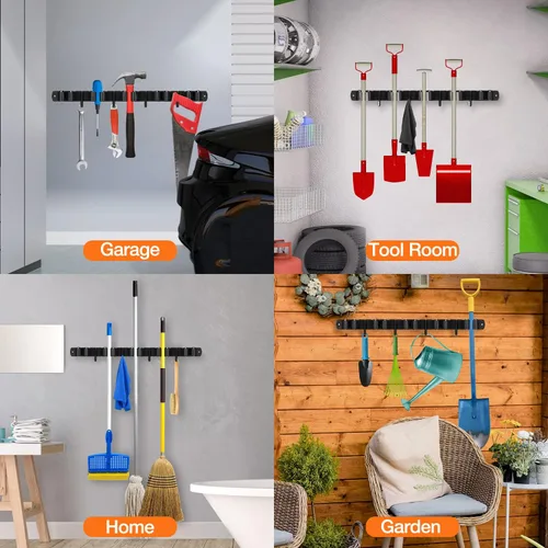 Miniatura 7 de Soporte de pared para escoba, organizador de escoba de acero inoxidable, soporte de escoba y escoba montado en la pared, resistente colgador
