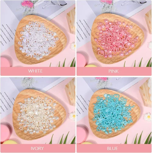 Miniatura 7 de Beaupretty 4 bolsas de abalorios de perlas de corazón para uñas, estilo mixto, 3D, dijes de arte de uñas surtidos con forma de corazón y estrella