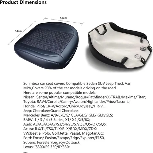 Miniatura 4 de Suninbox Fundas de cuero para asiento de automóvil, solo para asiento delantero, alfombrilla de cojín negra para asiento de automóvil, ventilada