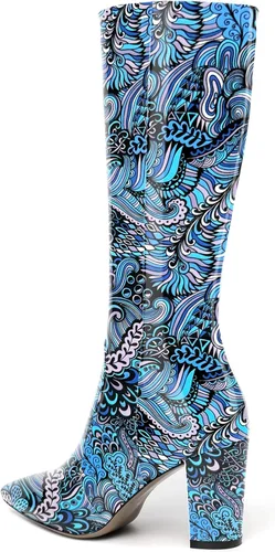Miniatura 182 de AMBELIGHT Botas altas hasta la rodilla con cremallera y puntera puntiaguda para mujer, de patente sólida, tacón alto, 3.3 pulgadas