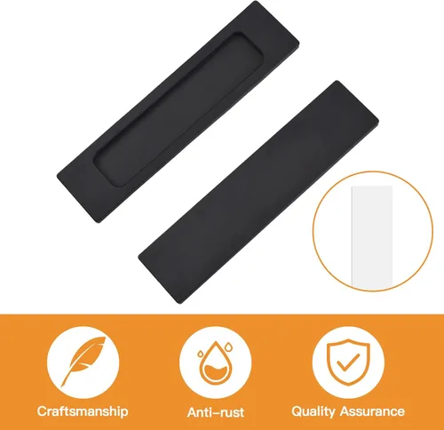 Miniatura 3 de Morobor Tiradores rectangulares autoadhesivos para puerta corredera, 2 unidades, aleación de aluminio negro mate, mango sin perforaciones