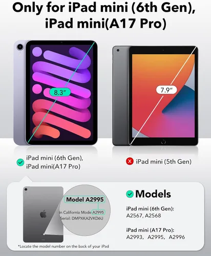 Miniatura 2 de ESR Paquete de 2 protectores de pantalla para iPad mini 7ª generación (A17 Pro, 2024) y 6ª generación (2021), película de vidrio templado 9H