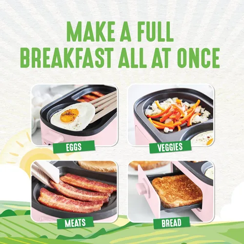 Miniatura 4 de Estación de preparación de desayuno 3 en 1 GreenLife, planchas duales antiadherentes de cerámica saludables para huevos, carne, salchichas, tocino