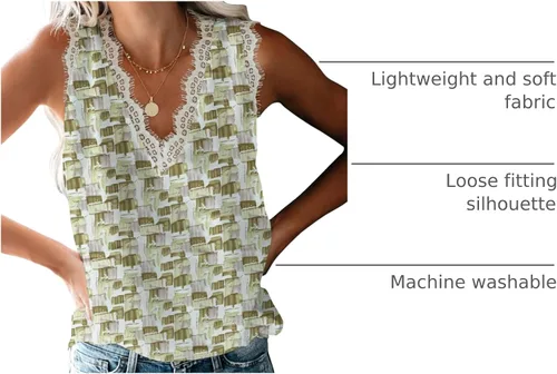Miniatura 255 de VIISHOW - Camiseta sin mangas, sexy, con cuello en V y bordes de encaje para mujer, camisola de vestir, camisas de gasa, sin mangas, casuales