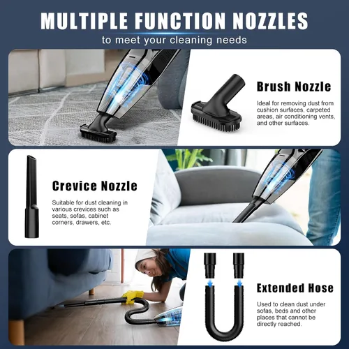 Miniatura 3 de Upbooz Aspiradora de Mano Inalámbrica Recargable Portátil para Coche, Succión Potente de 7500Pa Aspiradora Mini de Mano, 670ML de Capacidad Ligera