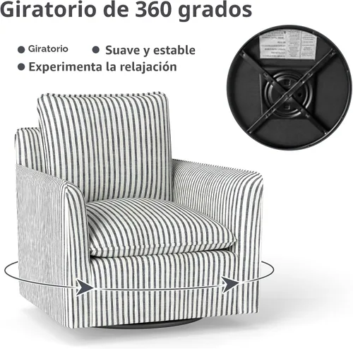 Miniatura 5 de INZOY Silla cuadrada giratoria con cojín de respaldo acolchado grueso, silla de lectura giratoria para sala de estar, dormitorio, espacios pequeños