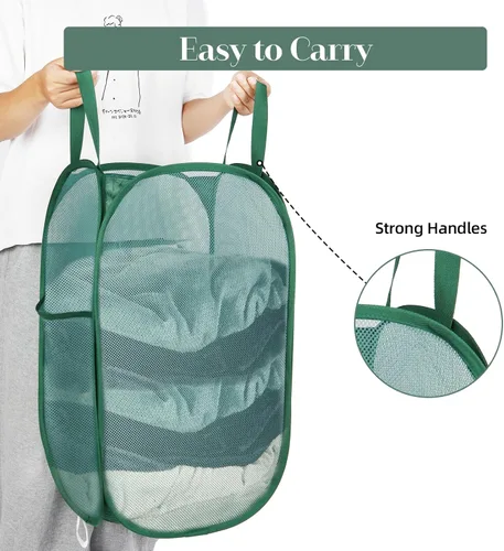 Miniatura 6 de Cestas plegables duraderas para lavandería, cesta desplegable resistente a desgarros para lavandería, cesta de ropa plegable con asas de transporte