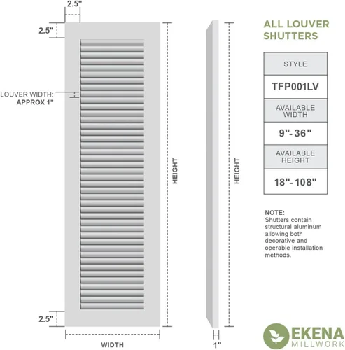 Miniatura 2 de Ekena Millwork TFP001LV14X088UN - Persianas con listones de PVC de ajuste real, (por par de herramientas no incluidas), 14 pulgadas de ancho x 88