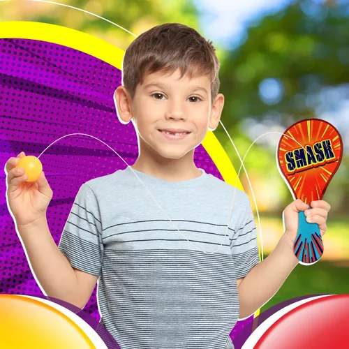 Miniatura 6 de JA-RU Pelota de remo de madera con cuerda (paquete de 3) juguetes retro vintage para niños, niños y niñas Juegos de juego para interiores